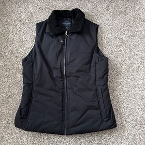 Banana Republic Vest Women Large Black Sherpa Collar